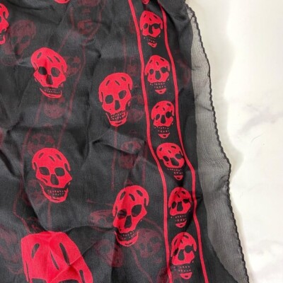 Alexander McQueen Black & Red Classic Skull Print Chiffon