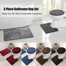 3 Piece Bathroom Rug Set Shaggy Soft Non-Slip Bath Mats Solid Color Floor Mat US
