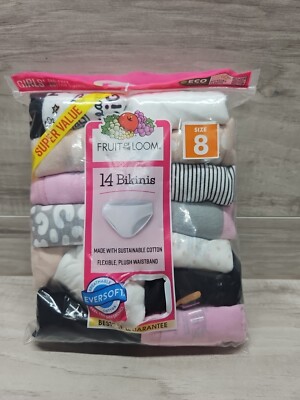 Fruit Of The Loom Underwear Girls Size 8 Multicolor Bikini Bottoms 14 pair NWT