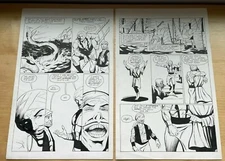 SINBAD #2 original art 2 PAGES DEFEAT GIANT SEA SERPENT 1001 arabian nights 1989
