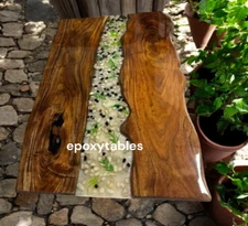 Custom Clear Epoxy Resin Dining Table Top Live Edge Wooden Hallway Furniture
