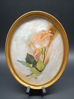 Antique Framed Rose Print Floral Art Print Oval Gold Frame