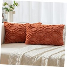 Fall Throw Pillow Covers 12x20 Inch, Soft Plush 20" x 12" Pack of 2 Rust
