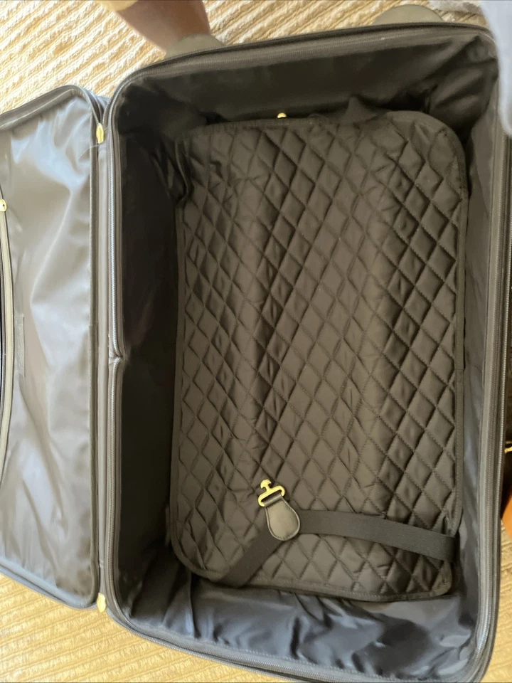 COACH 22" Charcoal Black Leather Rolling HERITAGE CHECK Suitcase Carry On - Image 3 of 4