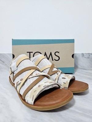 Toms Sephina Sandalen Damen UK7,5 beige abstrakt Rindsveloursleder Riemchen