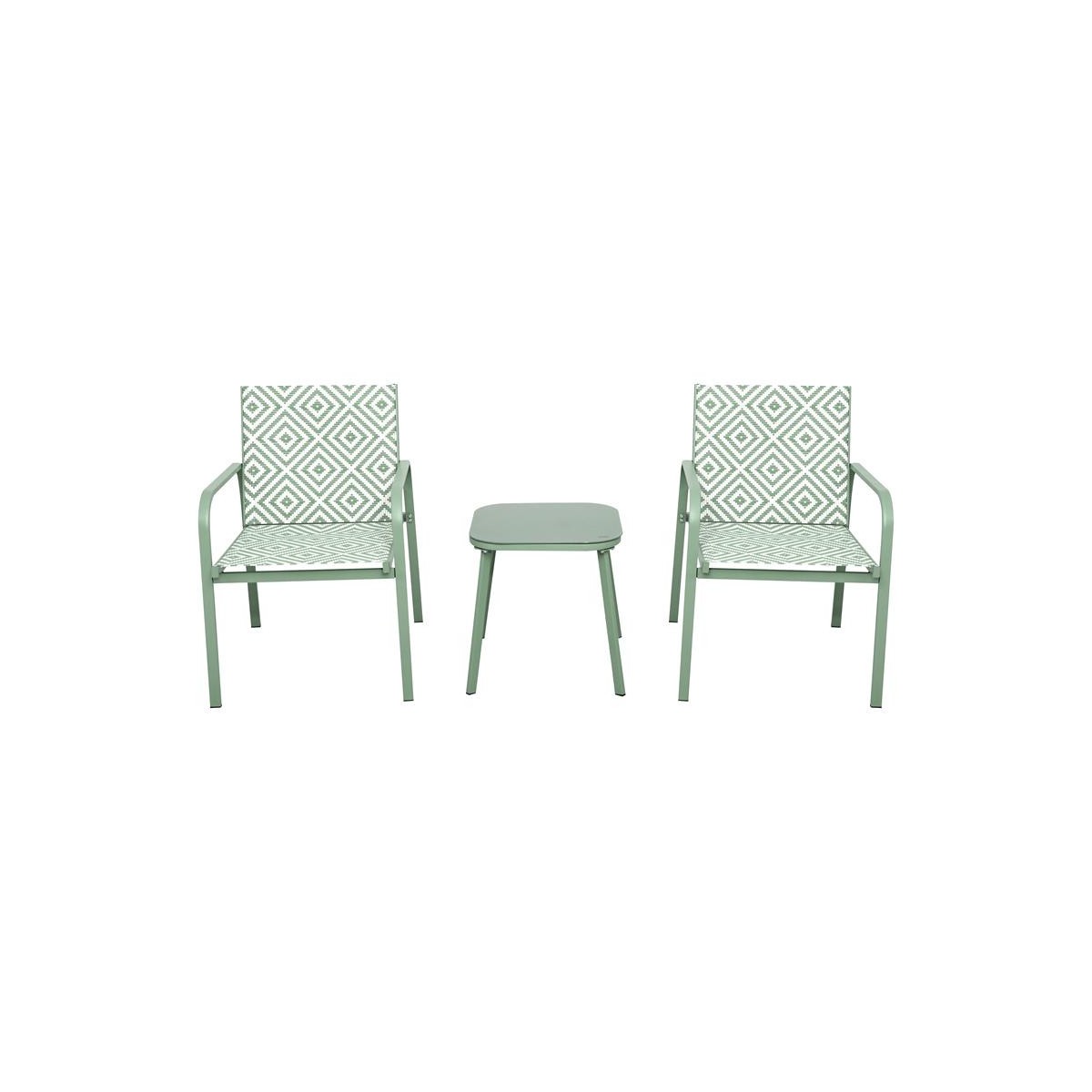 Salon de jardin 2 places Mexico vert en résine tressée de 83cm pour balcon