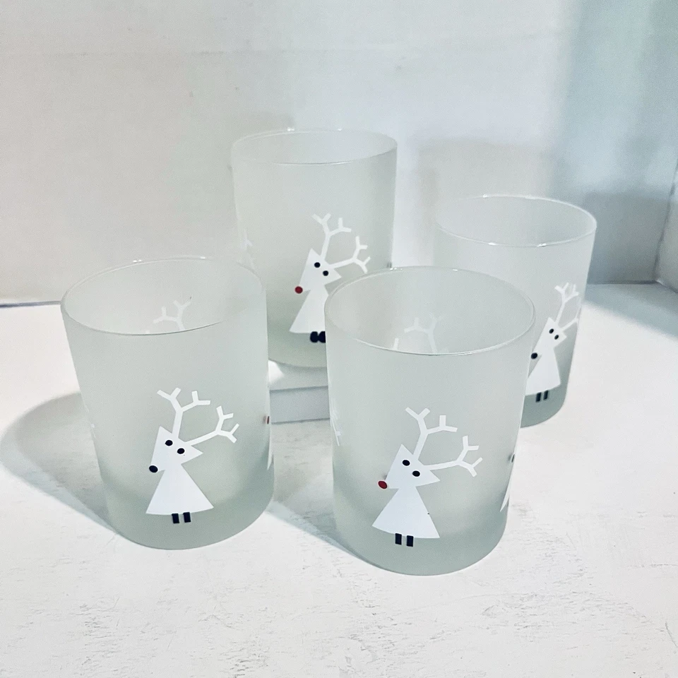 Crate and Barrel Frosted Reindeer Christmas Glasses Set Of 4 - Image 2 of 4
