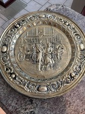 Vintage English Brass Repoussé Wall Plate Courting Couple Scene — listing 5