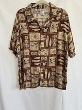 Disney Hawaiian Shirt Mens Mickey Mouse Surfing Floral Rayon Button Up LARGE