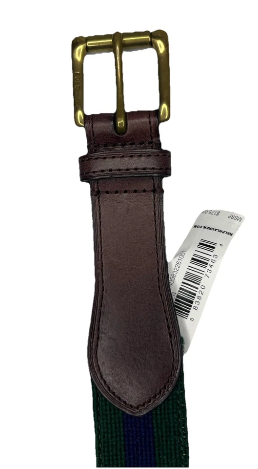 Polo Ralph Lauren Men’s 36 Green Duck Hunting Dog USA Needlepoint Belt NWT $175 - Image 4 of 4