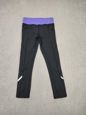 Lululemon Pants Womens 4 Black Purple Leggings Running Reflective Zip Pockets