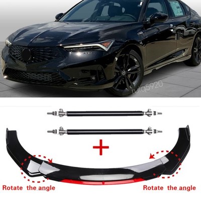 Front Bumper Lip Spoiler Splitter Black+Red For 23-25 Acura Integra+Strut Rod