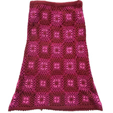 Vtg Granny Square Crochet Skirt Boho Red Pink Size S Waist 26/27 Needs Repair