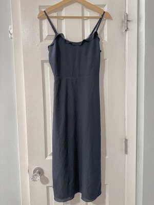Aritzia Wilfred Philomene Midi Dress Sz 0 Navy Minimalist Ruffle Stretchy Simple