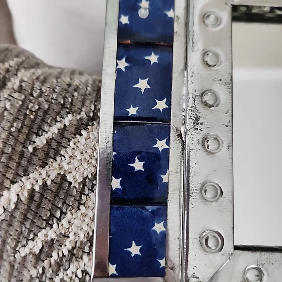 Decorative Metal and Ceramic Tile Frame Mirror - Mexico Punched Tin - Image 2 of 4