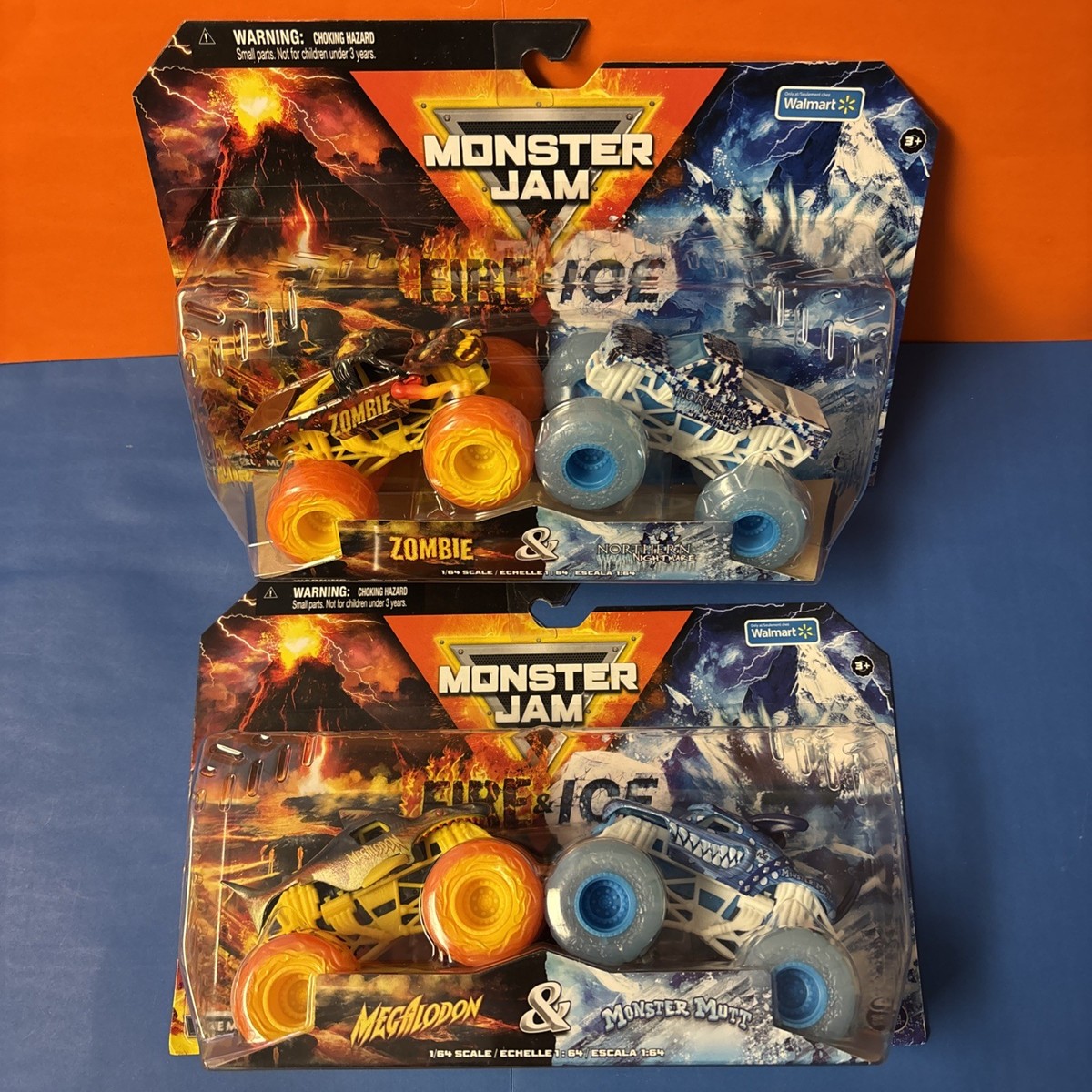 MONSTER JAM 2024 WALMART FIRE & ICE 2 PACKS ZOMBIE/NIGHTMARE