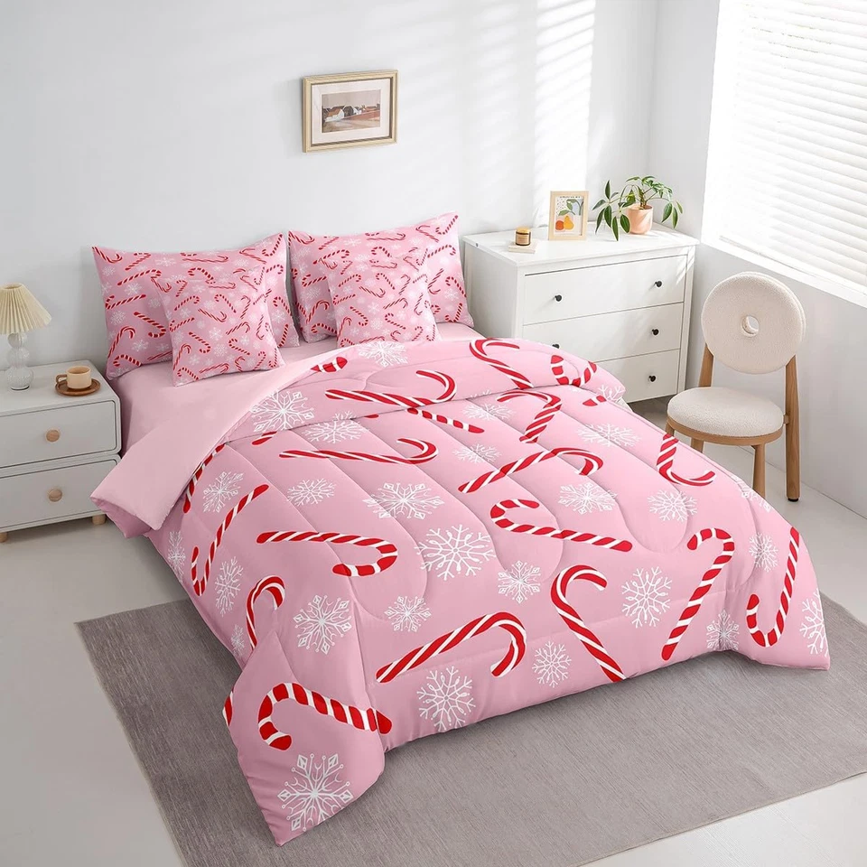 Xmas Candy Cane Full Bedding Set 7 Piece,Merry Christmas Bed in a Bag for Kids B - Image 4 of 4