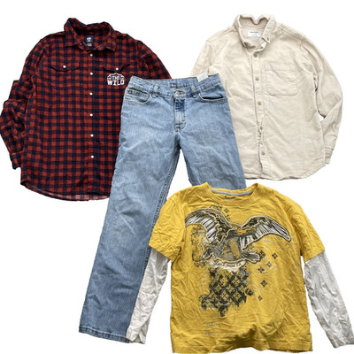 Levi's Wrangler Old Navy LOT (4) Youth Boys 14-16 Flannel Jeans Outdoor Western