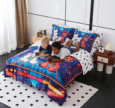Twin Bedding Set for Boys 7 Piece Bed in a Bag with Comforter, Sheets, Pillowcas