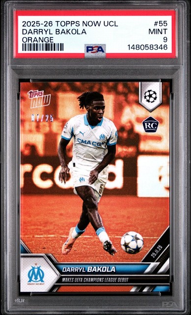 2025-26 Topps Now UCL Darryl Bakola Orange /25 #55 PSA 9 MINT RC ROOKIE
