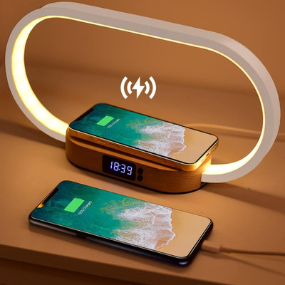 Wooden Bedside Lamp with 15W Fast Wireless Charger | Touch Control, 3 Color Mode
