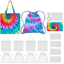 Silkfly 12 Pcs Cotton Bags Set for Tie Dye Kit 3 Style Cotton Tote Drawstring...