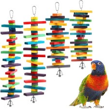 4 Pcs Bird Parrot Toys, Multicolored Natural Wood Blocks, Bird Chew Toys