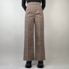 Vintage 60s 70s Plaid Wide Leg Pants 26  High Waist Bell Bottom Pattern Side Zip