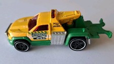2012 Hot Wheels Hw City Works Repo Duty Yellow Green Black Spoke Truck