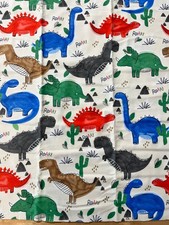 Colorful Dinosaur Cotton Flannel Fabric on Cream T Rex 27 x 44 3/4 yard