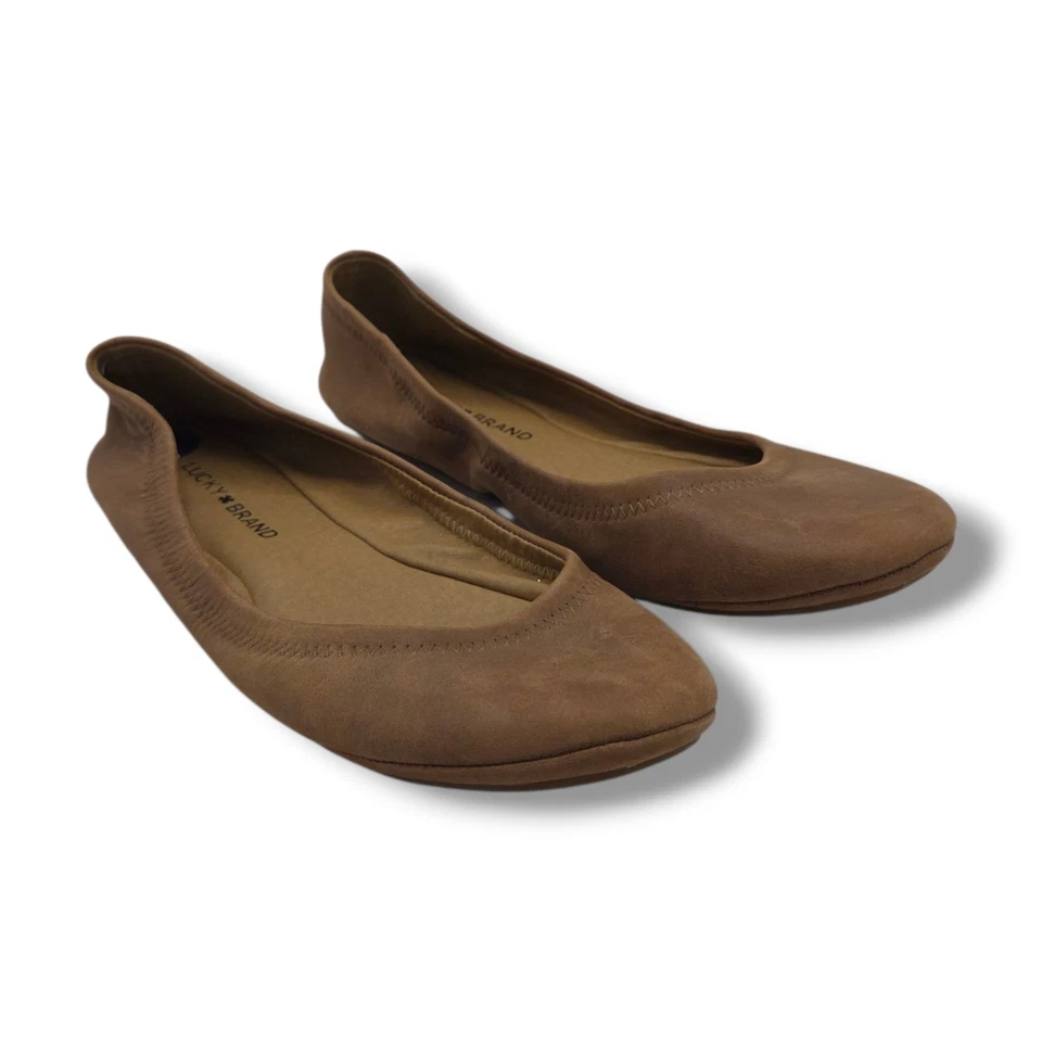 Zapatos planos de ballet Lucky Brand Erin para mujer 8,5 marrón sin cordones de cuero Foto 3 de 4