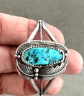 Vintage NAVAJO Big Turquoise STERLING Silver CUFF BRACELET Classic Leaf & Ball — photo 4