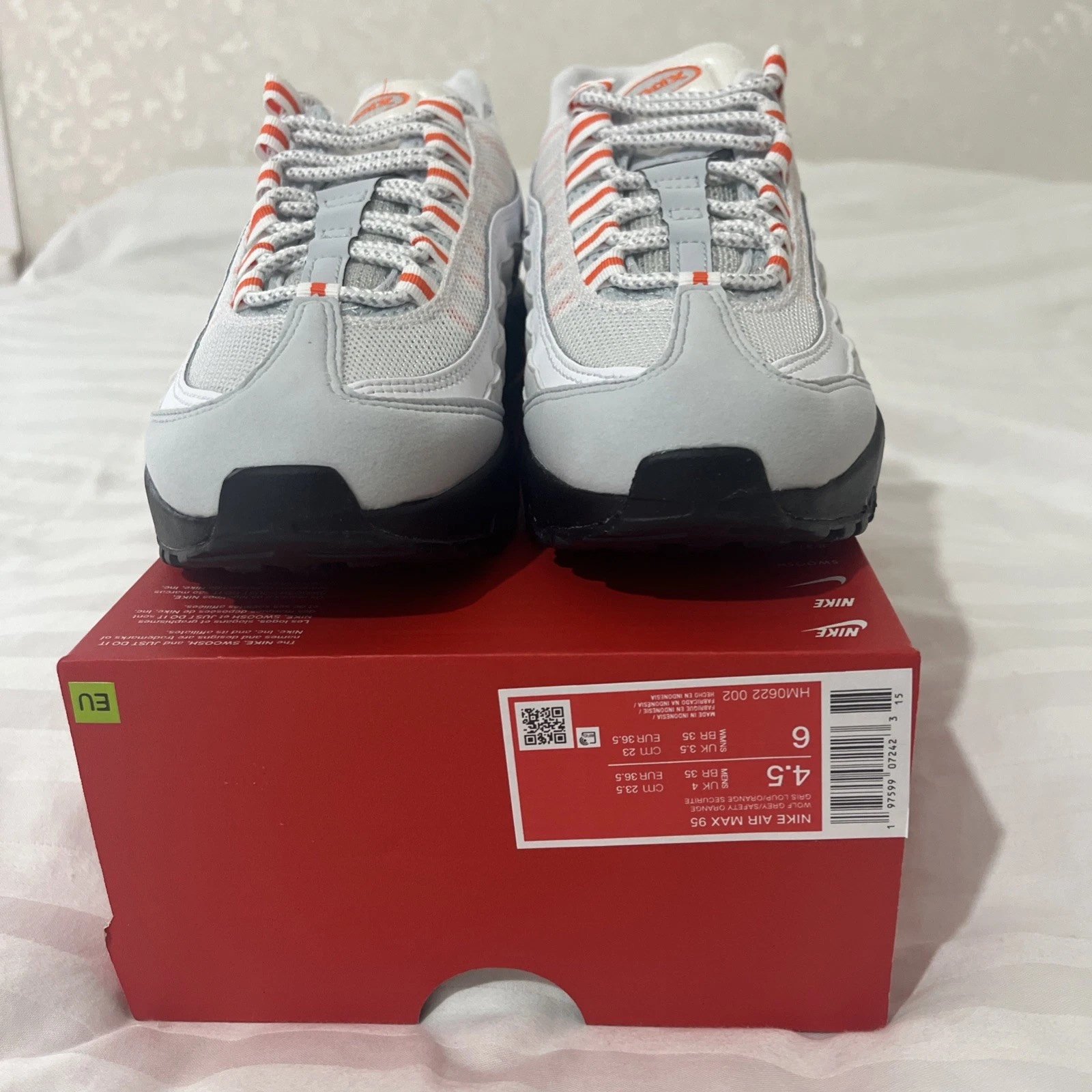 Nike Air Max 95 scarpe da ginnastica uomo grigio lupo arancione UK 4 (senza coperchio)