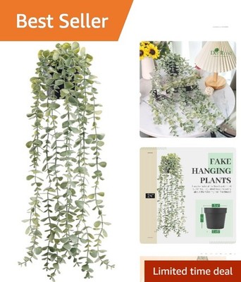24-Inch Artificial Hanging Eucalyptus Plant in Black Pot - Eco-Friendly Decor