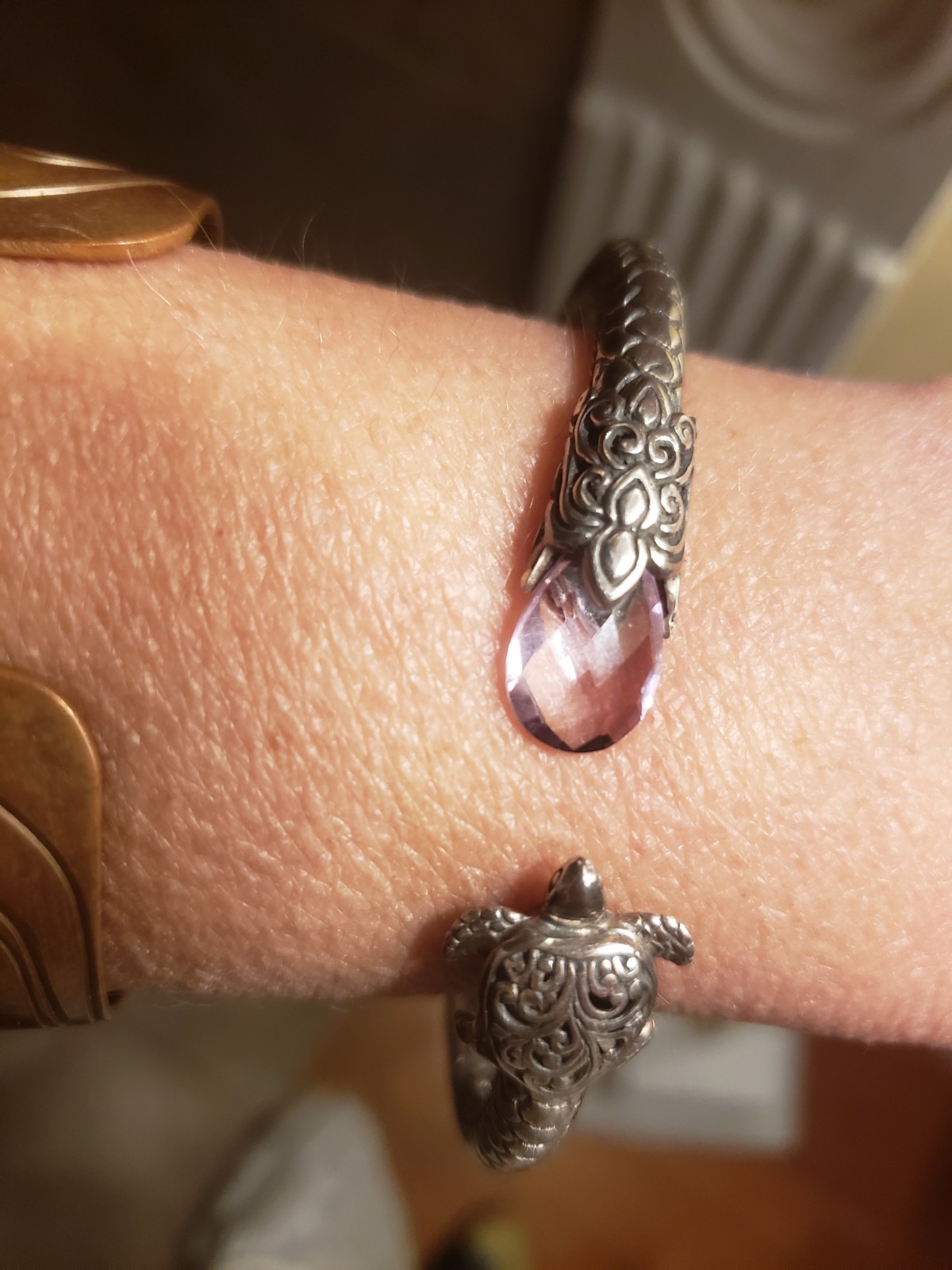 Solid Sterling Silver Turtle Amethyst Bracelet Hi… - image 2