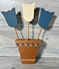 Vtg Handmade Wooden Tulips In Planter Spring Easter Cottage Core Wall Decor 11"