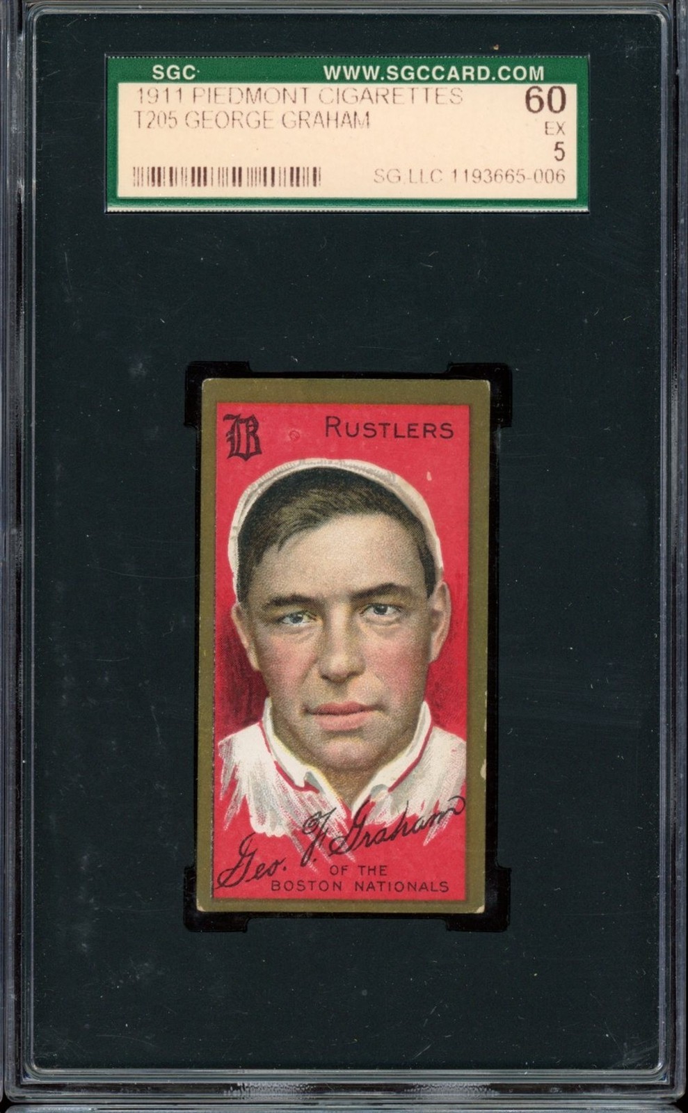 1911 Piedmont Cigarettes Baseball T205 George Graham Rustlers SGC 5