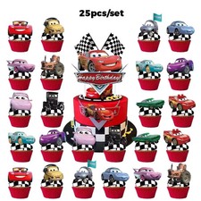 25pcs Lightning Mcqueen cake topper - Car Racing Birthday party decoration UK