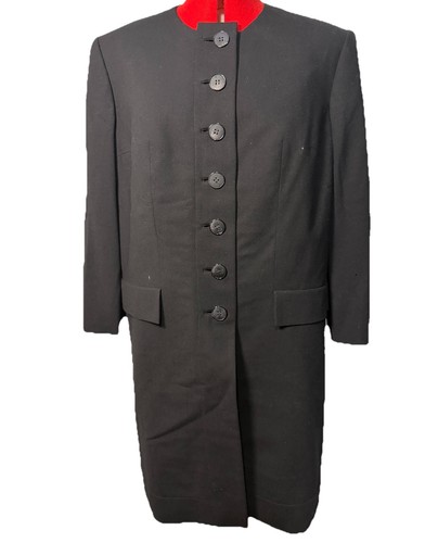 VINTAGE 1950s Irene Lentz Black Wool Top Coat - Green Taffeta Lining - L "as is"