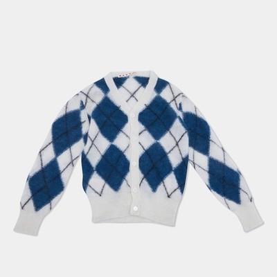 Marni Kinder Strickjacke blau weiß Argyle Wolle 6 Jahre
