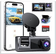 3 Channel WiFi Dash Cam Front and Rear Inside with 64GB SD Card, 2.5K 1080P 1080