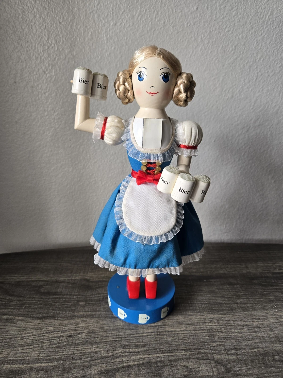 Wooden Nutcracker Village Figurine, Beer Bier Maid With Steins, Germany 2002