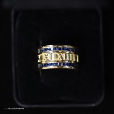 Tiffany & Co. 1995 18k YG Blue Sapphire Atlas Ring Wide Cigar Band
