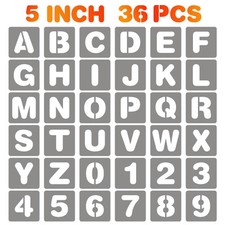 5 Inch Letter and Number Stencils, 36 Pcs Reusable Plastic Alphabet Spray Pai...