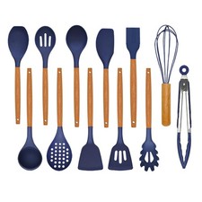 Kitchen Utensils Set - 12 Pcs Silicone Cooking Utensils Set with Wooden Handl...