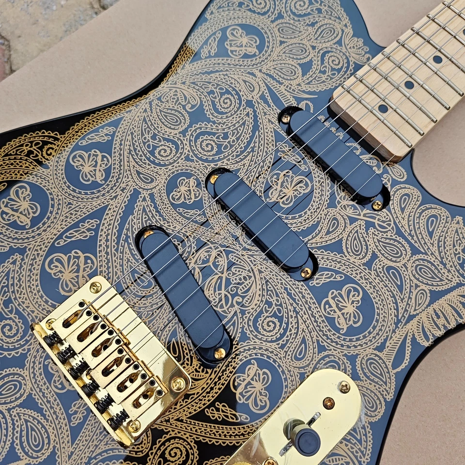 Black Gold Top Electric Guitar James Burton TL Gold Hardware 6 Strings from US - Image 3 of 4