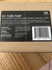 New Infinity AC Duct Tube Part AI-DTA4-8 / 4” X 8' AC, Heating, Cooling, Vent