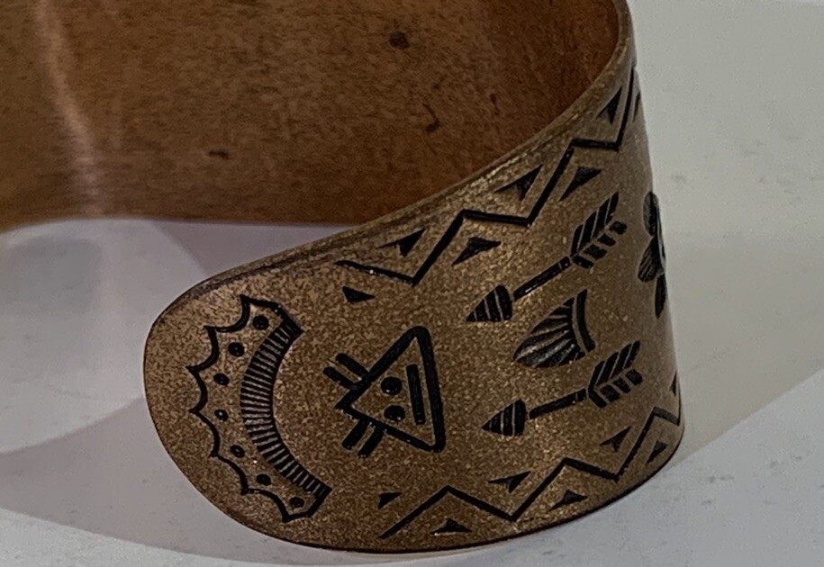 Solid Copper Bracelet Native American Stamped Thu… - image 8