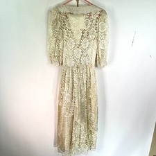 Vintage 60's 70's Clear Lace Drop Waist Gunne Style Cottage Core Wedding Gown or