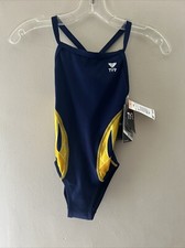 TYR Duralast Phoenix Gold/navy DiamondFit 1 Pc Swim, Girls Youth Sz 24 ,NEW